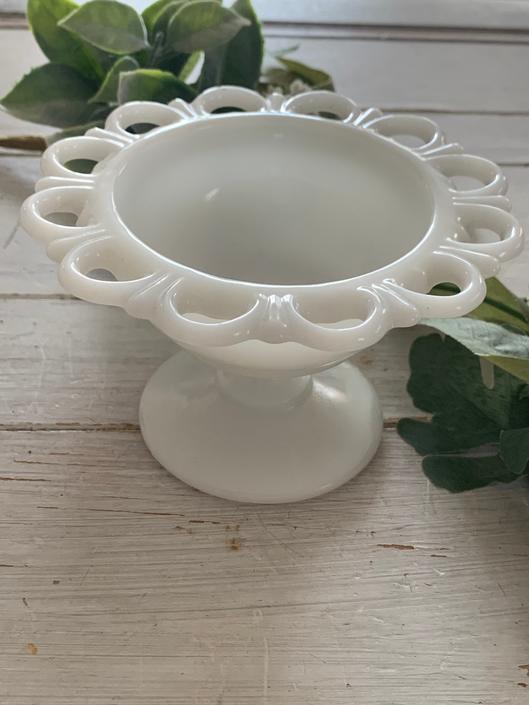 milk glass lace bowl