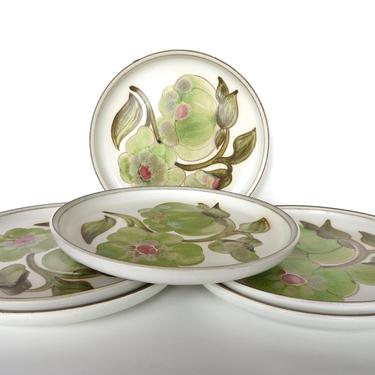 Set of 2 Denby Langley Troubadour 8&quot; Salad Plates, Vintage Green Floral Stoneware Side Plate From England 