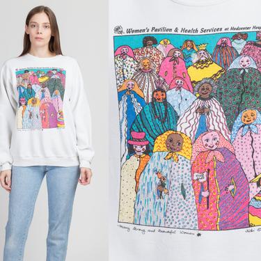 Vintage Kiki Suarez &amp;quot;Many Strong And Beautiful Women&amp;quot; Art Print Sweatshirt - Men's Medium, Women's Large | 90s Rare Graphic Artist Pullover 