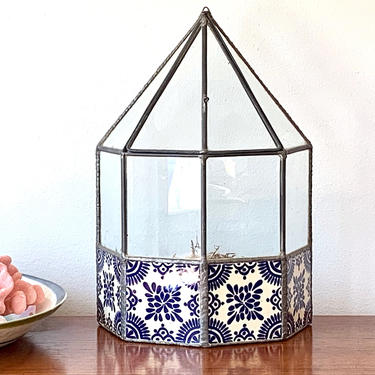 Glass Wall Hanging Terrarium - Large Standing Glass Curio Box - Glass Metal Tile Indoor Planter Pot - Geometric Glass Display Curio Box 