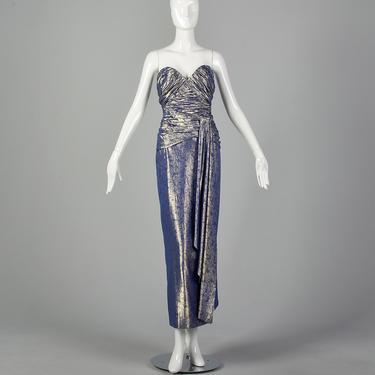 XS Blue Gown 1970s Gold Lam Strapless Sweetheart | Style & Salvage -  Asheville, NC | ATTIC