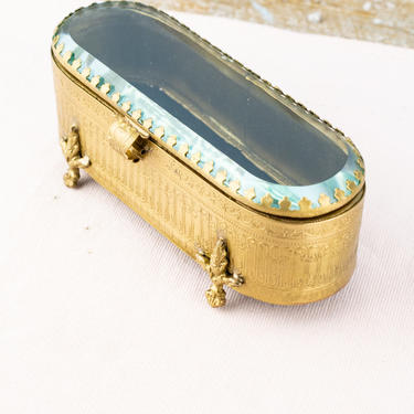 Brass &amp; Beveled Glass Jewelry Box
