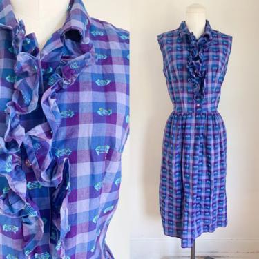 Vintage 1950s Amethyst Plaid Shirtwaist Dress / M 
