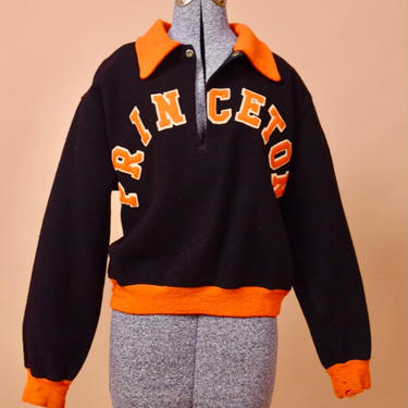 Black and Orange 1920’s/30’s Princeton Wool Varsity Jacket, As Is, M