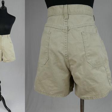 90s Chic Beige Shorts - 32 waist - High Waisted - Cotton Denim Jean Style - One Carpenter Pocket - Vintage 1990s 