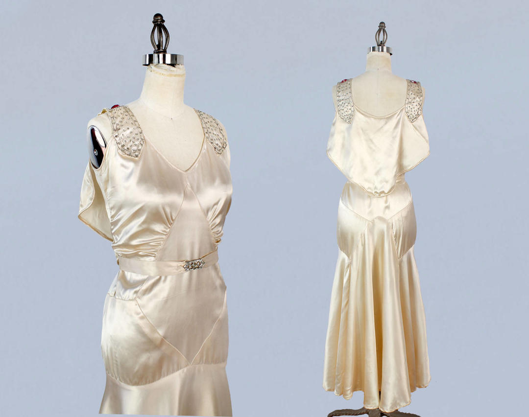 1920s Wedding Dress  Cream Silk Satin 20s Dress  Bridal  