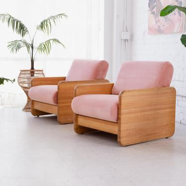 Vintage Armchair in Pink Velvet - Square Frame