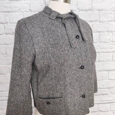 Midcentury Grey Wool Jacket // 50s 60s Button-Up with Necktie 