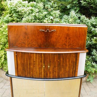 Art Deco MCM Walnut Epstein Style Cocktail Cabinet By Rivington 