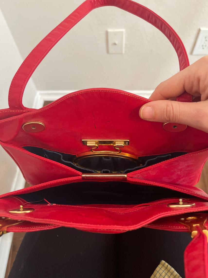 Vintage 80s Fifth Avenue Handbags Red Leather Shoulder Clutch 