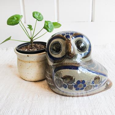 Vintage Tonala Hand Painted Ceramic Blue Owl - From Mexico 