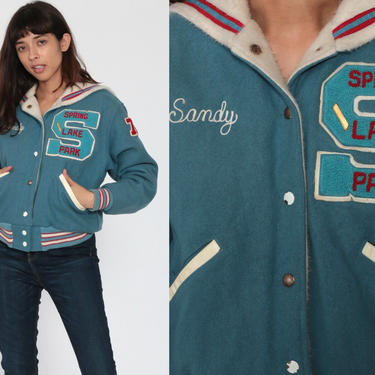 Wool Varsity Jacket 70s SAILOR COLLAR Blue Letterman Jacket Sandy 1977 ...