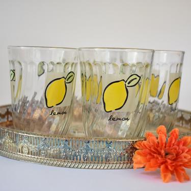 Firna Lemonade Glass Set of 4 | Indonesia Tumblers | 70s 80s Bar Cart Glassware | Fruit Citrus Theme | Fun Happy Summer Vintage Juice Cups 