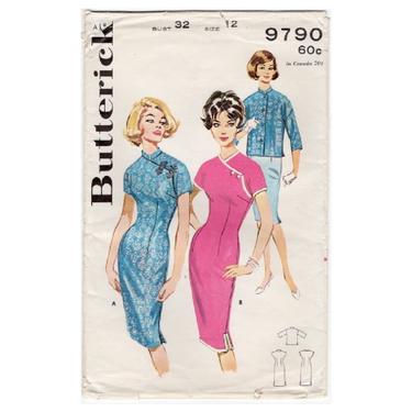 Vintage 1960s Butterick Sewing Pattern 9790, Misses' Oriental Sheath and Jacket, Cheongsam Dress, Asian Wiggle Dress, Size 12 Bust 32 