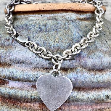 Vintage Sterling Heart Tag Charm Bracelet MO 925 Silver Estate Jewelry Love 1960s 1970s Retro Style 