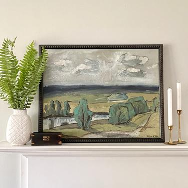 Large Vintage Landscape Oil Painting 