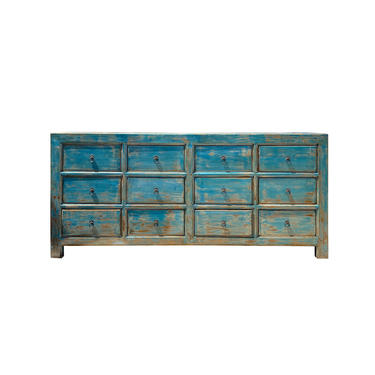 Oriental Bright Blue Lacquer 12 Drawers Console Sideboard Table Cabinet cs6129E 