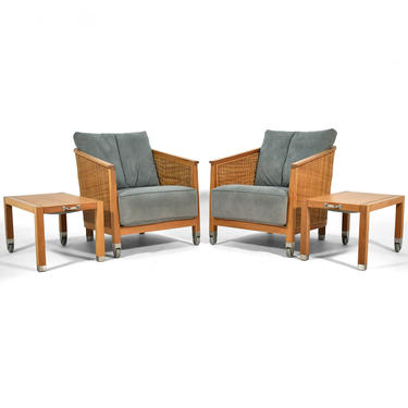 Pair of Flexform "Mozart" Lounge Chairs & Ottomans/ Tables