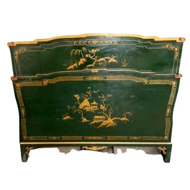 Antique Chinoiserie Bed, Lacquered & Paint Decorated Bed, Aisan Theme, 1900's!