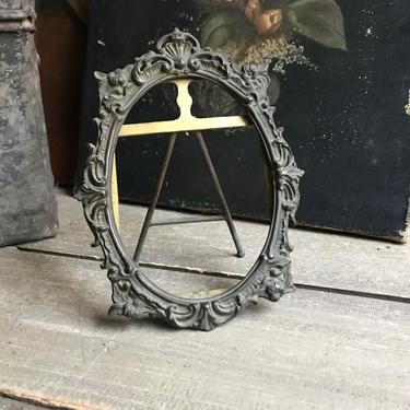 French Bronze Easel Frame, Oval, Ornate Scrolling, Chateau Decor, 19th C 