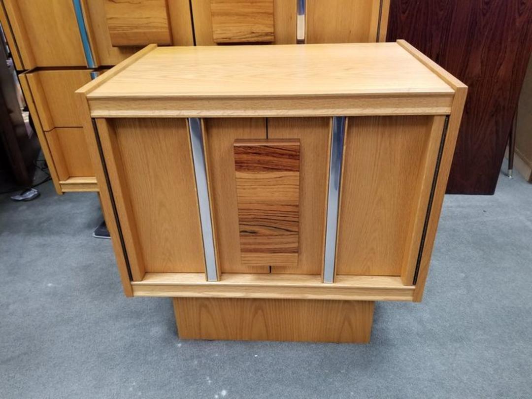 MidCentury Modern oak and rosewood nightstand with doors Peg Leg Vintage Beltsville, MD