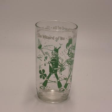 vintage wizard of Oz Tin Man glass/ S&amp; Co/peanut butter glass /green 