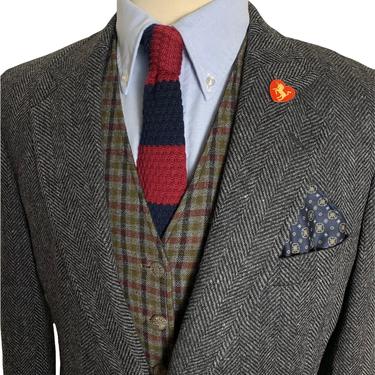 Vintage 100% Wool TWEED Blazer ~ 39 R ~ jacket / sport coat ~ Herringbone ~ Preppy / Ivy Style / Trad ~ 38 to 40 