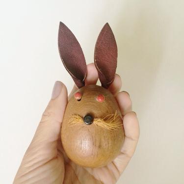 Vintage Danish Modern Teak Bunny with Leather Ears 