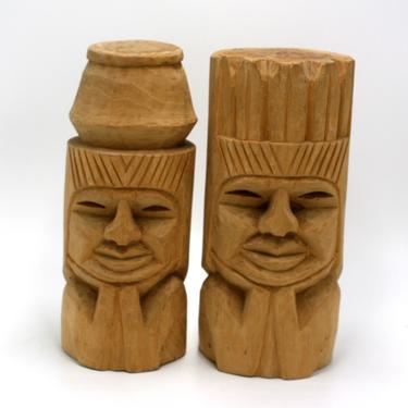 vintage wood tiki's  hand carved set of two 