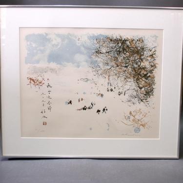 Lithograph &amp;quot;Winter in the Park&amp;quot; l by Chen Chi - 1979 framed limited edition artwork 