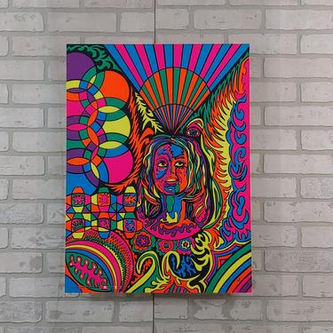 1970s Vintage Blacklight Poster Psychedelic Women's Liberation LIB Black Light Poster Signed Head Shop Pin-up Rainbow WC #105 