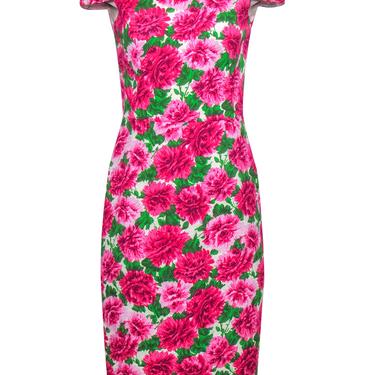 Michael Kors - Pink & Green Floral Printed Textured Sheath Dress Sz 4
