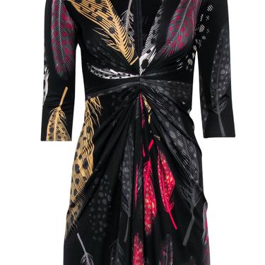 Issa London - Black &amp; Multi Printed Gathered Waist Sheath Dress Sz 4