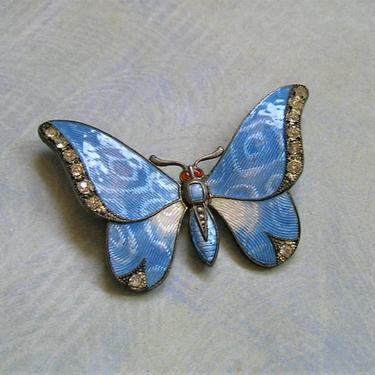 Vintage Czech Enamel Butterfly Brooch Pin, Old Czech Enamel and Rhinestone Butterfly Pin, Czech Butterfly Pin (#3868) 
