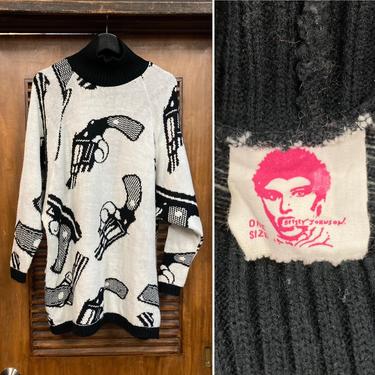 Vintage 1980’s Punk Label “Betsey Johnson” Revolver Gun Design Oversize New Wave Sweater, 80’s Pullover, Vintage Clothing 