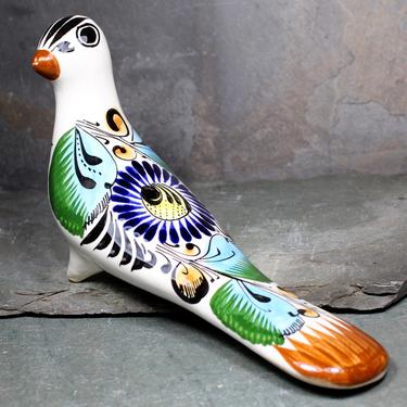 Vintage Tonala Mexican Folk Art - Ceramic Bird with Floral Plumage - Hand Painted Folk Art Mexico  | FREE SHIPPING 