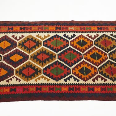 Mid Century Multicolored Southwest Motif Flatweave Wool Rug - mcm 