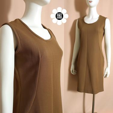 Simple Yet Chic Vintage 60s 70s Caramel Brown Jumper Dress 