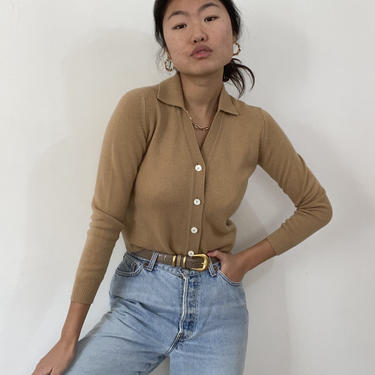 50s Ballantyne cashmere cardigan sweater / vintage camel