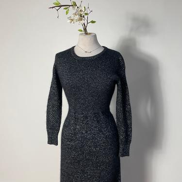Vintage 1990s 2000s 1990s Saks Fifth Avenue Gray and Silver Sweater Dress Long Sleeve Floor Length Sweater Dress 