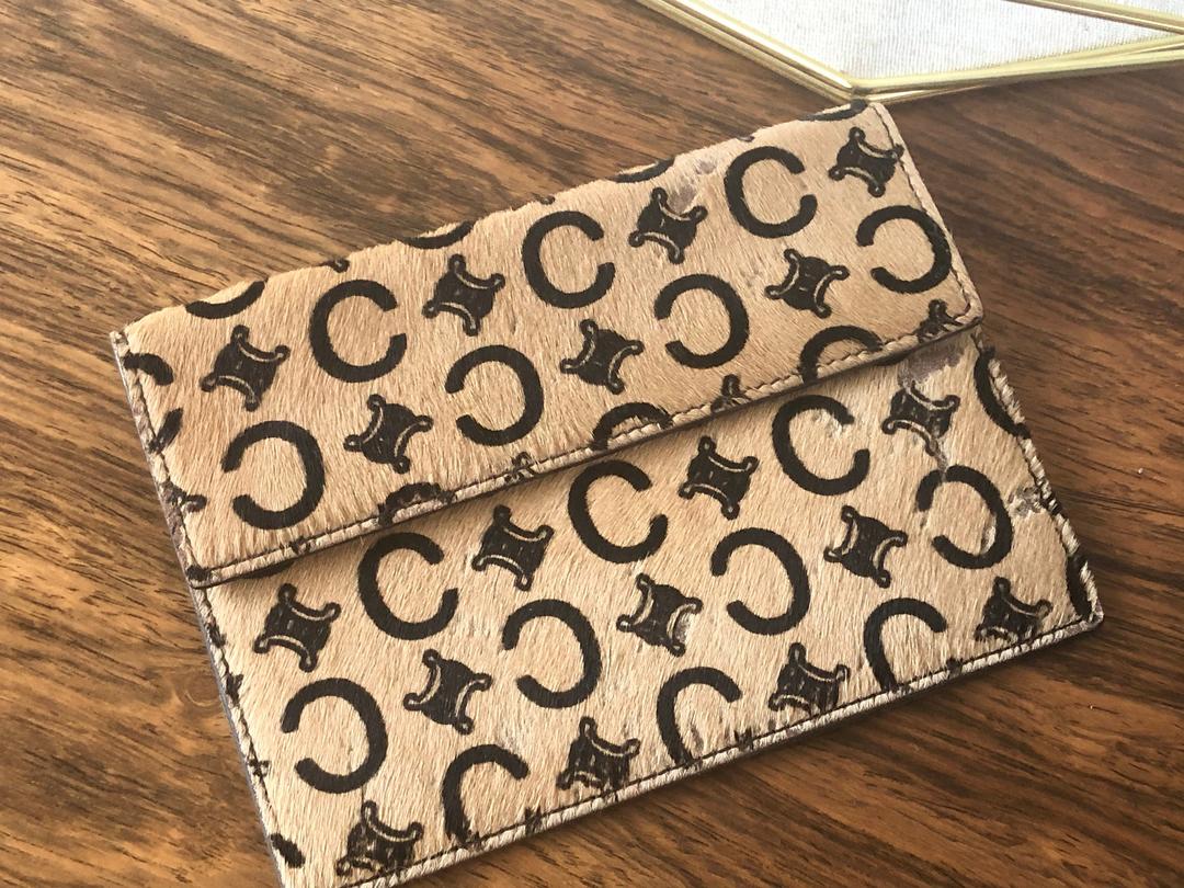 Vintage CELINE PARIS Monogram Calf Hair Leather Wallet Coin
