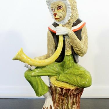 Mid Century Modern Ceramic Seated Monkey Table Sculpture Italy 1960s 