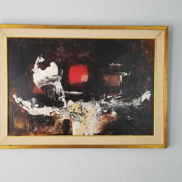 1970s Charles E. Barnes Mixed Media Expressionist Abstract Painting. 