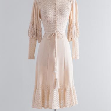 Rare 1970's Ivory Knit Edwardian Inspired Dress / SM