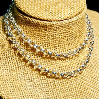 Vintage Sterling Silver Rolo Chain, 1/4” Interlocking Bead Links, Heavy Silver Chain, Unisex Jewelry, 23 3/4” L 