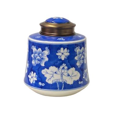 Oriental Handmade Blue White Porcelain Metal Lid Container Urn ws1718E 