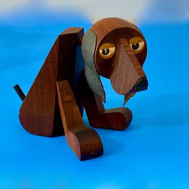 Large Mid Century Modern Vintage Teak Dog Sculpture Signed 