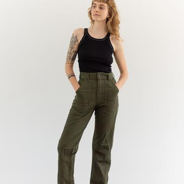 Vintage 27 Waist Olive Green Army Pants | Utility Fatigues Military Trouser | Zipper Fly | F3-- 