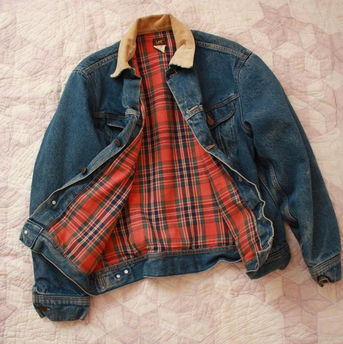 Vintage Lee Denim Vest Plaid Flannel Lined Size XL Trucker Jacket purchases 90's