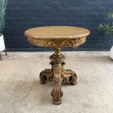 1930’s Antique French Carved Guiltwood Table with Gold Leaf 